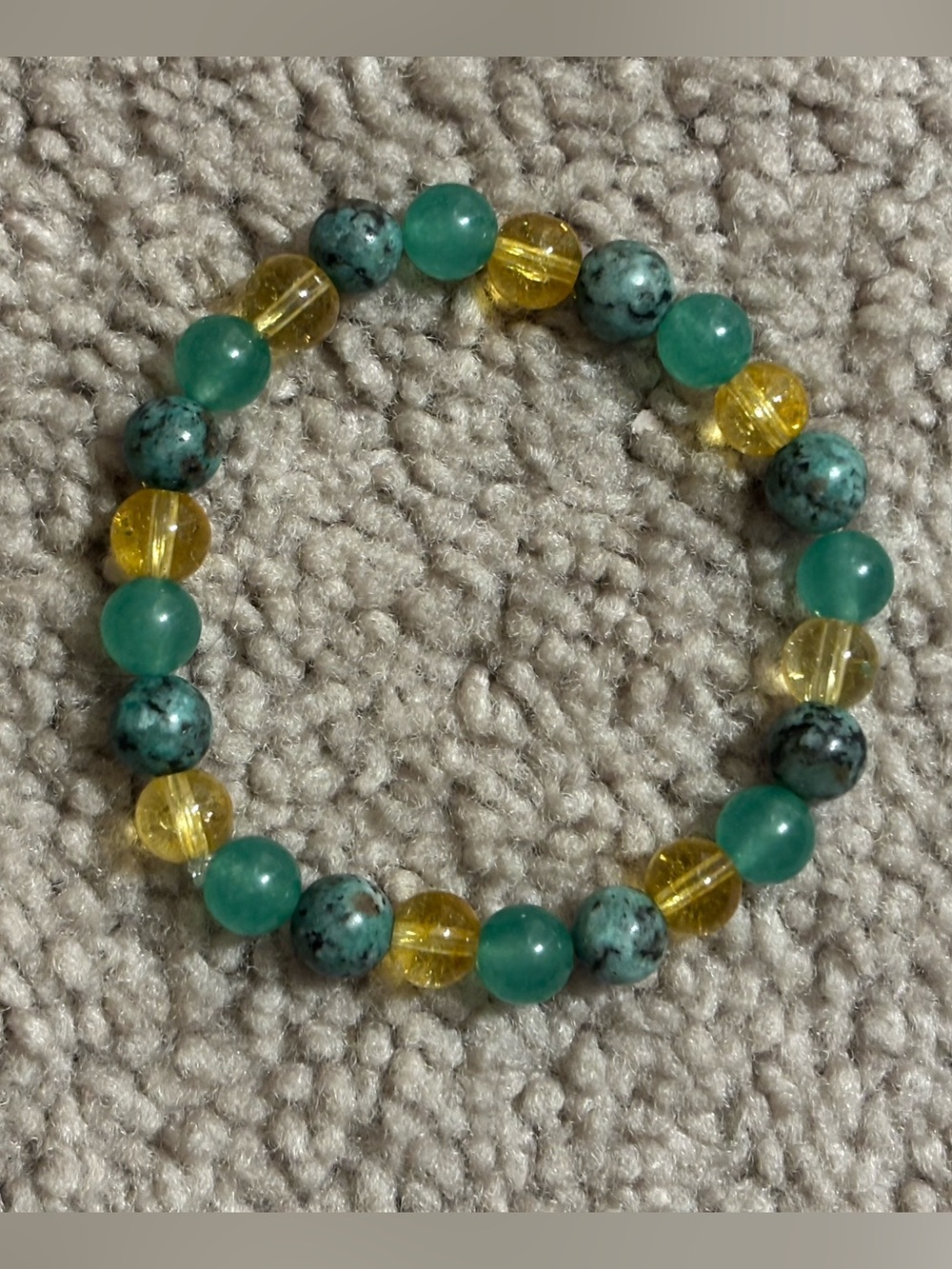 Green and Yellow Beaded Stretch Bracelet